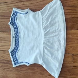 Tea Collection Size 3 White Top with Blue Embroidery